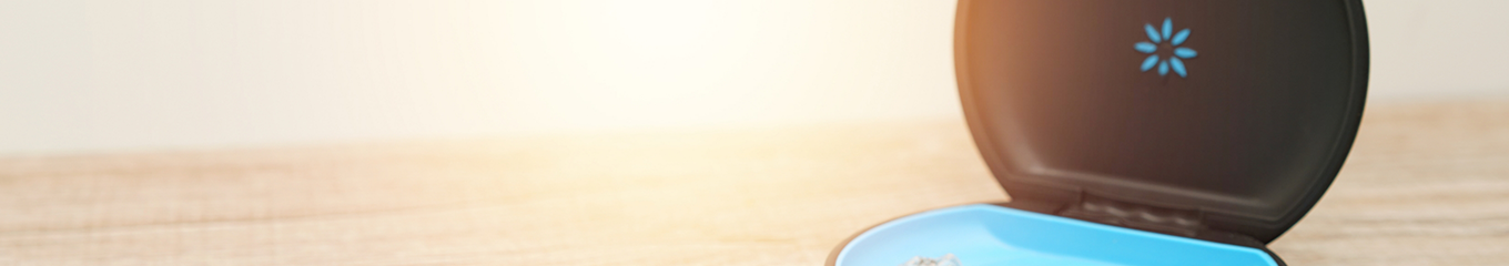 Invisalign clear aligners in their storage case