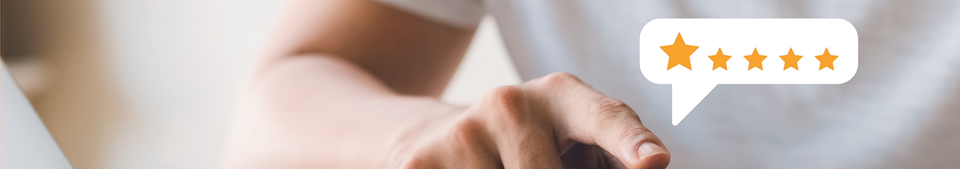 Person leaving a five star review on their phone